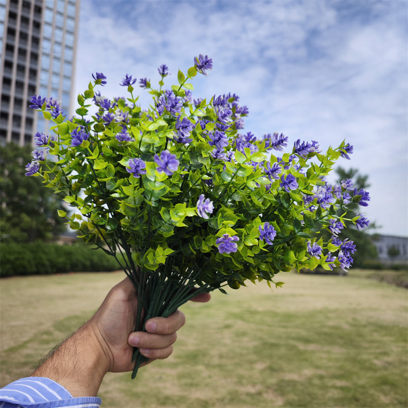 A granel 8 piezas de plantas verdes artificiales flores arbustos resistentes a los rayos UV para exteriores macetas colgantes caja de ventana porche delantero decoraciones de interior al por mayor