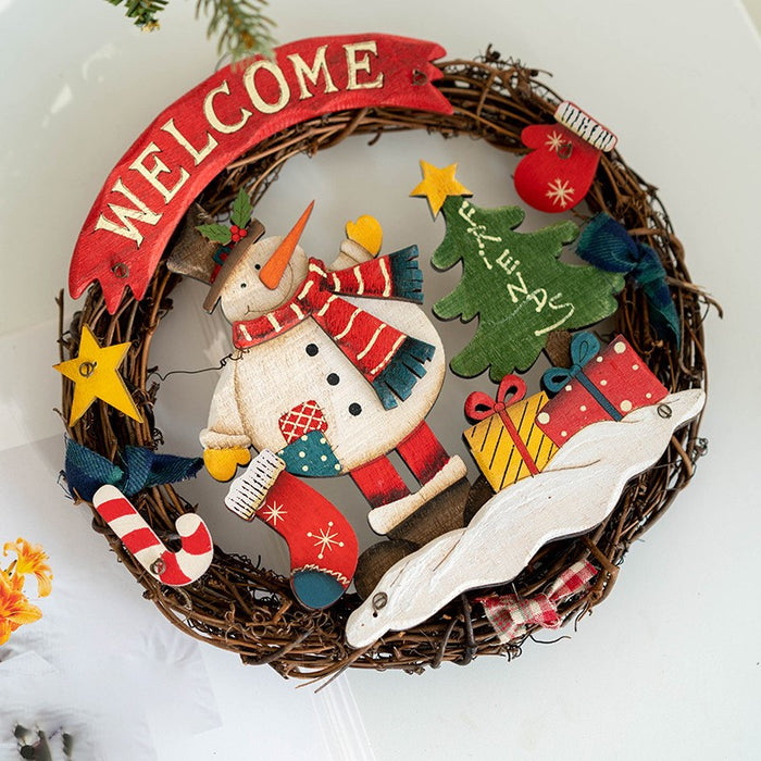 Bulk 9" Santa Snowman Welcome Wreaths Ornament for Front Door Christmas Decoration Wholesale