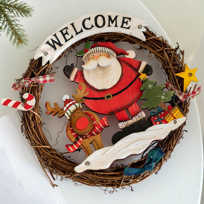 Bulk 9" Santa Snowman Welcome Wreaths Ornament for Front Door Christmas Decoration Wholesale