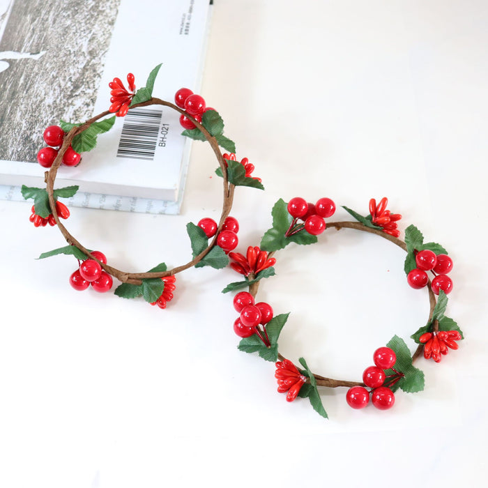 Bulk Artificial Berry Tabletop Candlestick Wreath Candle Holder Rings Mini Christmas Centerpiece 5 Inch Wholesale