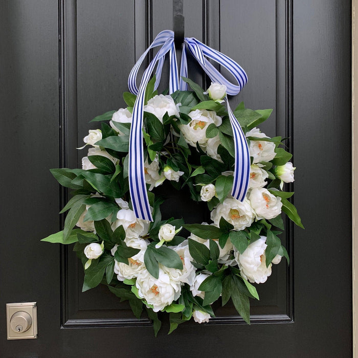 Bulk Artificial Blooming Peony Wreaths White Silk Flower Spring Wreaths Ornament for Front Door Wall Hanging Home Decoration Wholesale