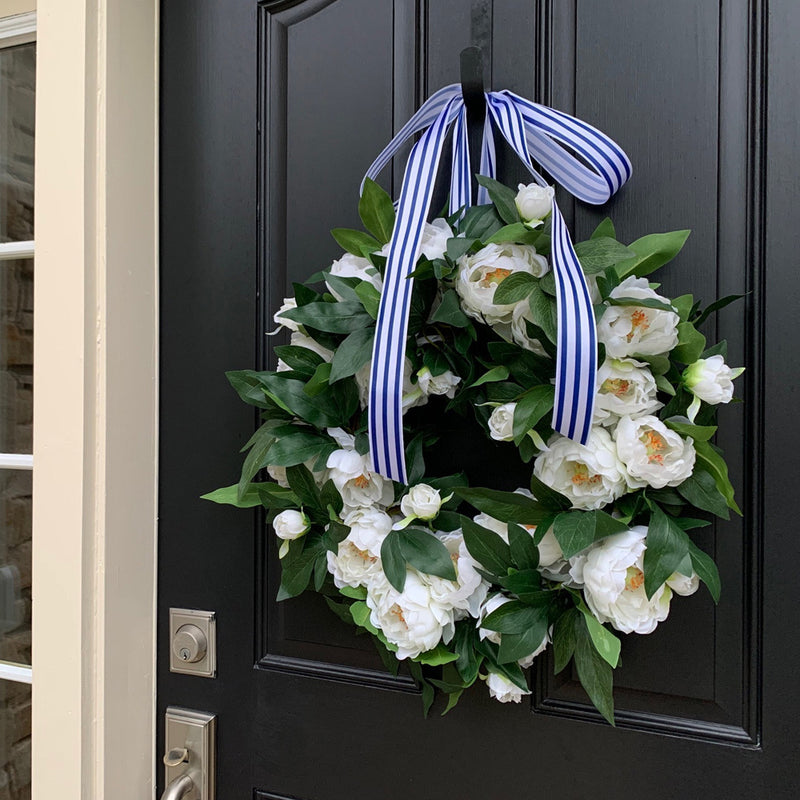 Bulk Artificial Blooming Peony Wreaths White Silk Flower Spring Wreaths Ornament for Front Door Wall Hanging Home Decoration Wholesale