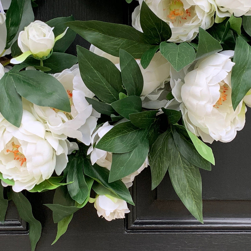 Bulk Artificial Blooming Peony Wreaths White Silk Flower Spring Wreaths Ornament for Front Door Wall Hanging Home Decoration Wholesale