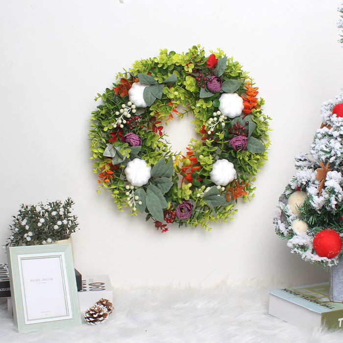 Bulk Artificial Eucalyptus Pumpkin Wreaths with Berry Greenery Ornament for Front Door Wall Hanging Home Decoration Wholesale