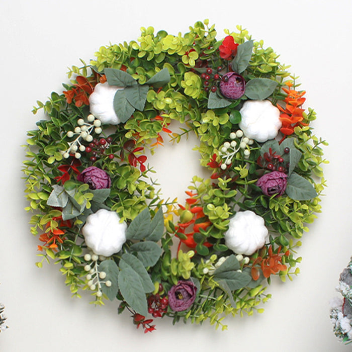 Bulk Artificial Eucalyptus Pumpkin Wreaths with Berry Greenery Ornament for Front Door Wall Hanging Home Decoration Wholesale