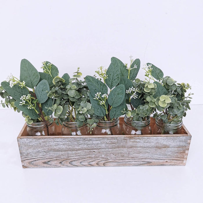 Bulk 20pcs Artificial Eucalyptus Stems - Faux Oval Leaves with White Seeds for Wreaths, Garlands & Bouquets