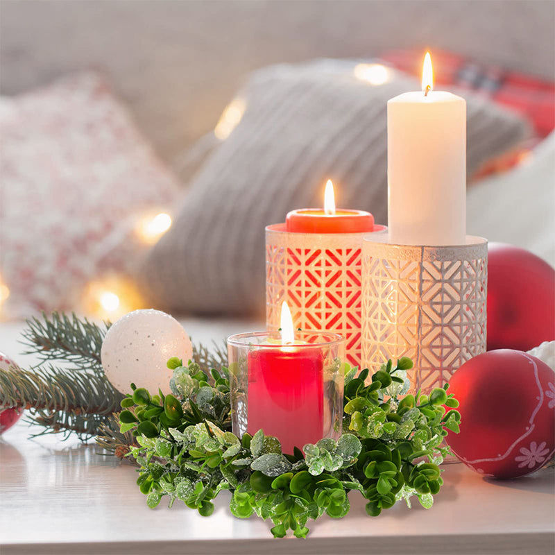 Bulk Artificial Eucalyptus Tabletop Candlestick Wreath Candle Holder Rings Mini Centerpiece 11 Inch Wholesale