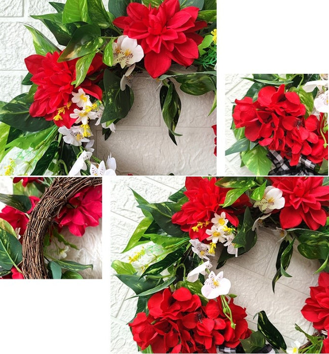 Bulk Artificial Geranium Wreaths 17.7 Inch Faux Silk Flowers Wreaths Ornament for Front Door Wall Hanging Home Decoration Wholesale