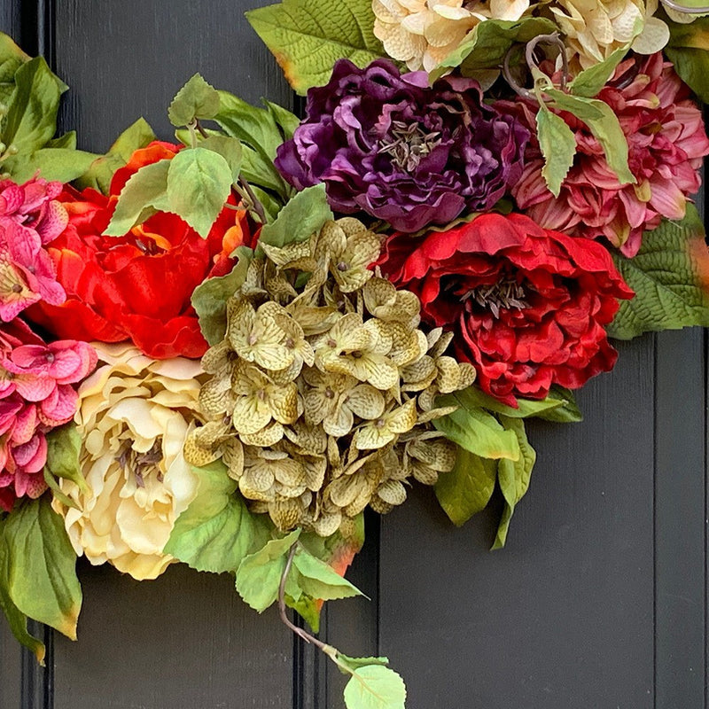 Bulk Artificial Hydrangea Peony Dahlia Wreaths Faux Silk Flower Wreaths Ornament for Front Door Wall Hanging Home Decoration Wholesale