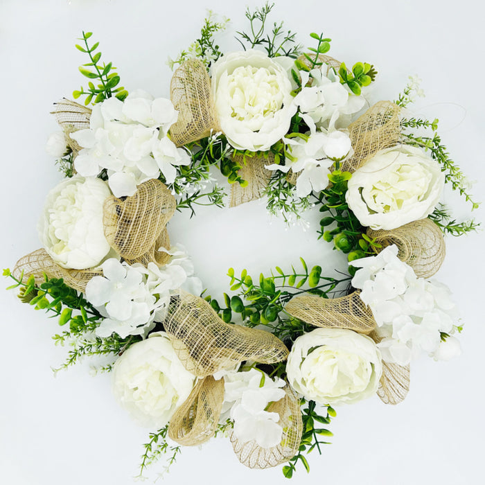 Bulk Artificial Hydrangea Peony Wreaths with Eucalyptus Faux Silk Flower Wreaths Ornament for Front Door Wall Hanging Home Decoration Wholesale