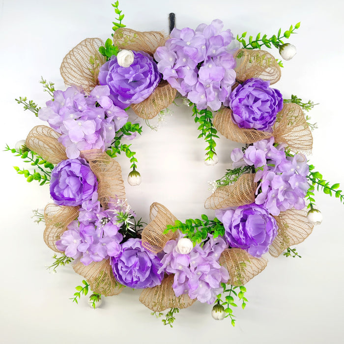 Bulk Artificial Hydrangea Peony Wreaths with Eucalyptus Faux Silk Flower Wreaths Ornament for Front Door Wall Hanging Home Decoration Wholesale