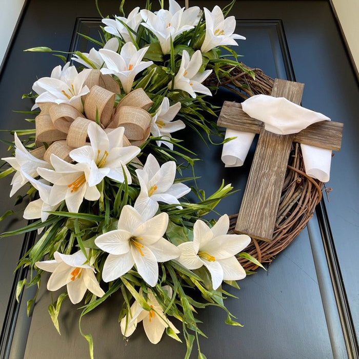 Bulk Artificial Lily Wreaths Silk Flower Easter Wreaths Ornament for Front Door Wall Hanging Home Decoration Wholesale