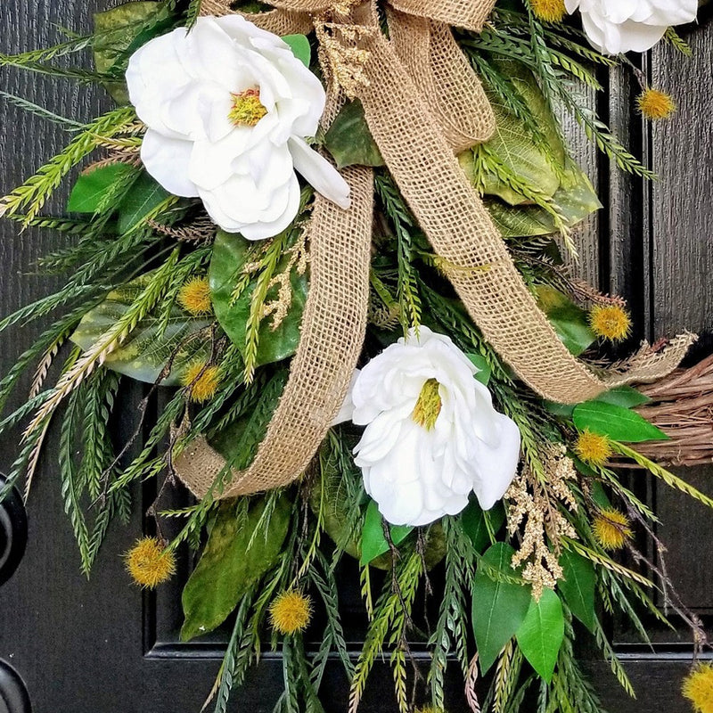 Bulk Artificial Magnolia Flower Wreaths Natural Rattan Wreath Ornament for Front Door Wall Hanging Home Decoration Wholesale