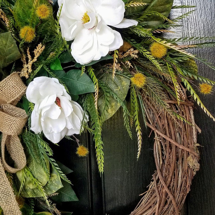 Artificial Flower Wreath, Magnolia Floral Wreath Spring Wreath Front Door  Wreath For Porch Farmhouse Wedding Decor