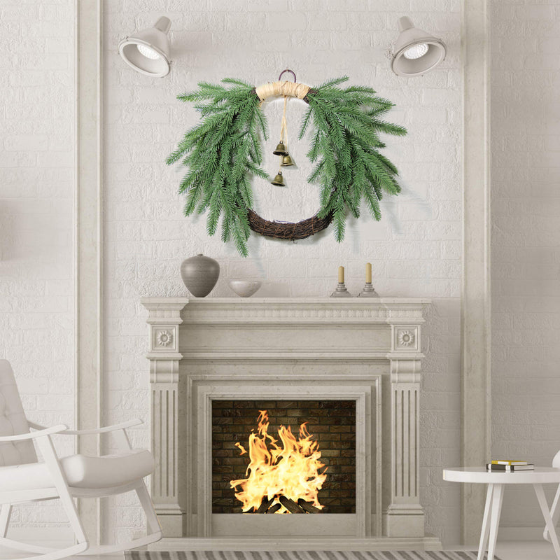 Bulk Artificial Pine Needle Wreaths with Bell Christmas Wreaths Greenery Ornament for Front Door Wall Hanging Home Decoration Wholesale