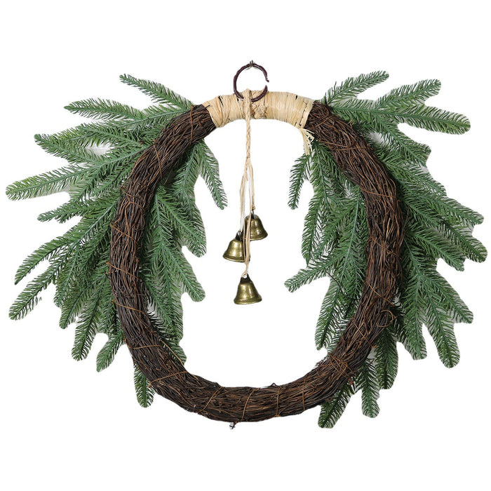 Bulk Artificial Pine Needle Wreaths with Bell Christmas Wreaths Greenery Ornament for Front Door Wall Hanging Home Decoration Wholesale