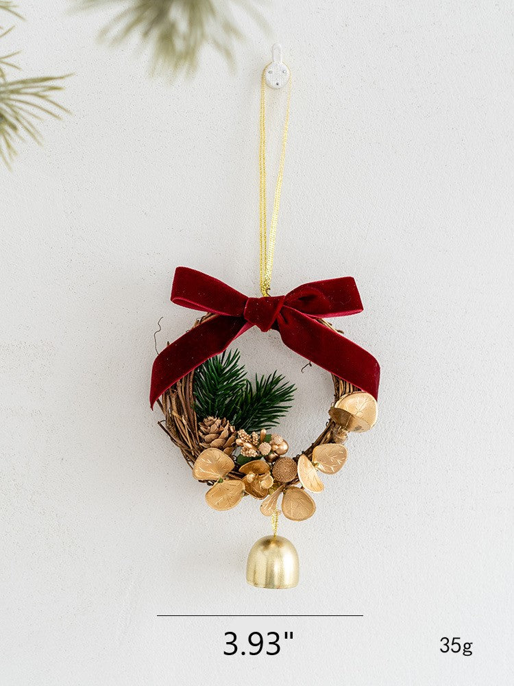 Bulk Artificial Pine Cone Pendant with Bell Mini Wreath Hanging Ornament Christmas Decorations Wholesale