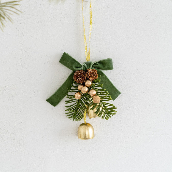 Bulk Artificial Pine Cone Pendant with Bell Mini Wreath Hanging Ornament Christmas Decorations Wholesale