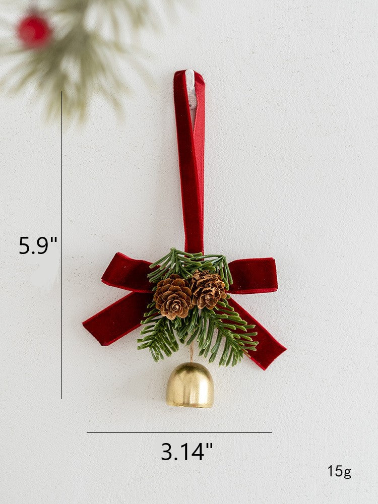 Bulk Artificial Pine Cone Pendant with Bell Mini Wreath Hanging Ornament Christmas Decorations Wholesale