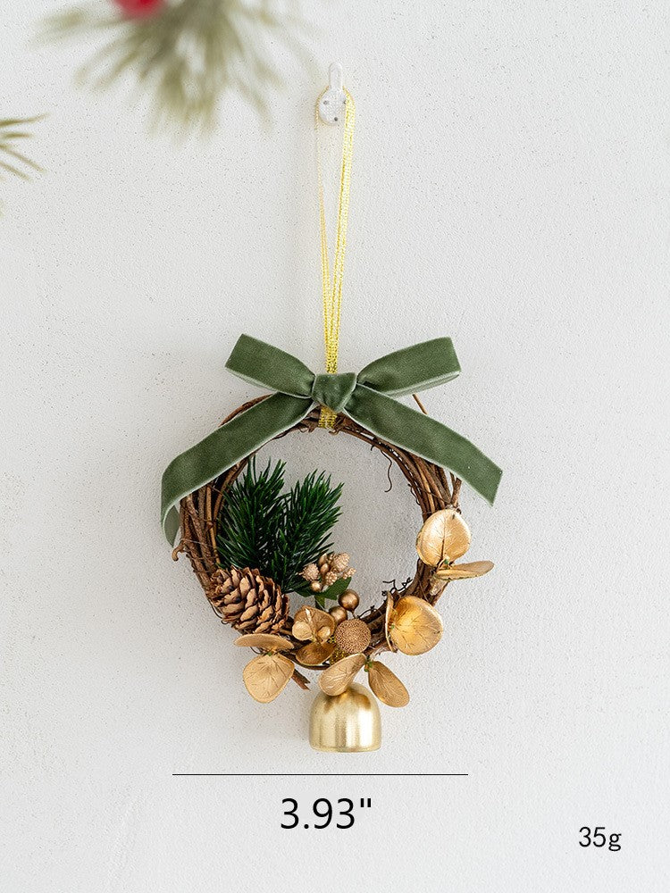Bulk Artificial Pine Cone Pendant with Bell Mini Wreath Hanging Ornament Christmas Decorations Wholesale