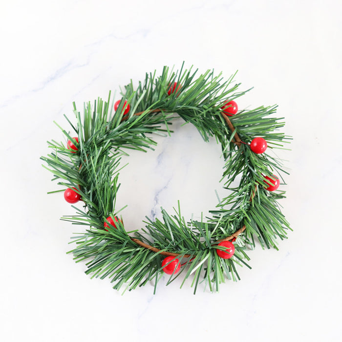 Bulk Artificial Pine Tabletop Candlestick Wreath with 10 Berries Candle Holder Rings Mini Christmas Centerpiece Wholesale
