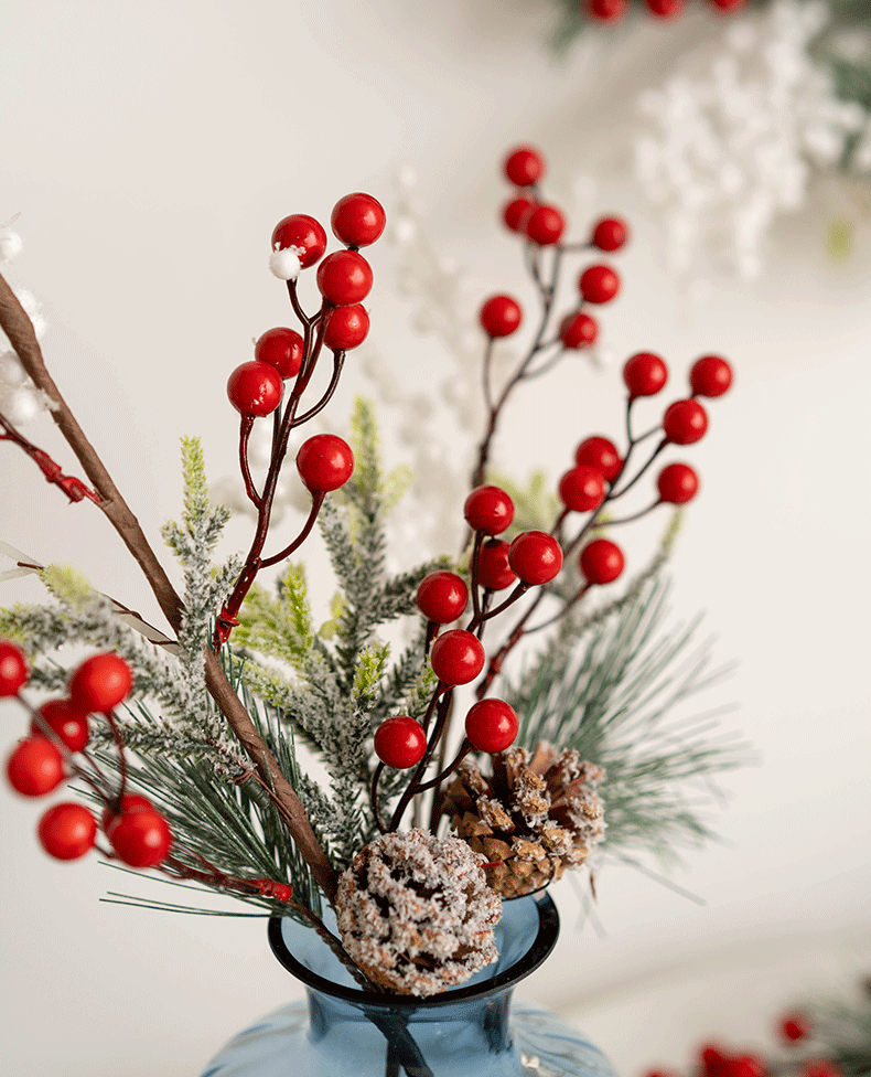 Couronne de pommes de pin artificielles en vrac, houx et baies de Noël, guirlandes en forme de larme pour arrangement floral de Noël, vente en gros