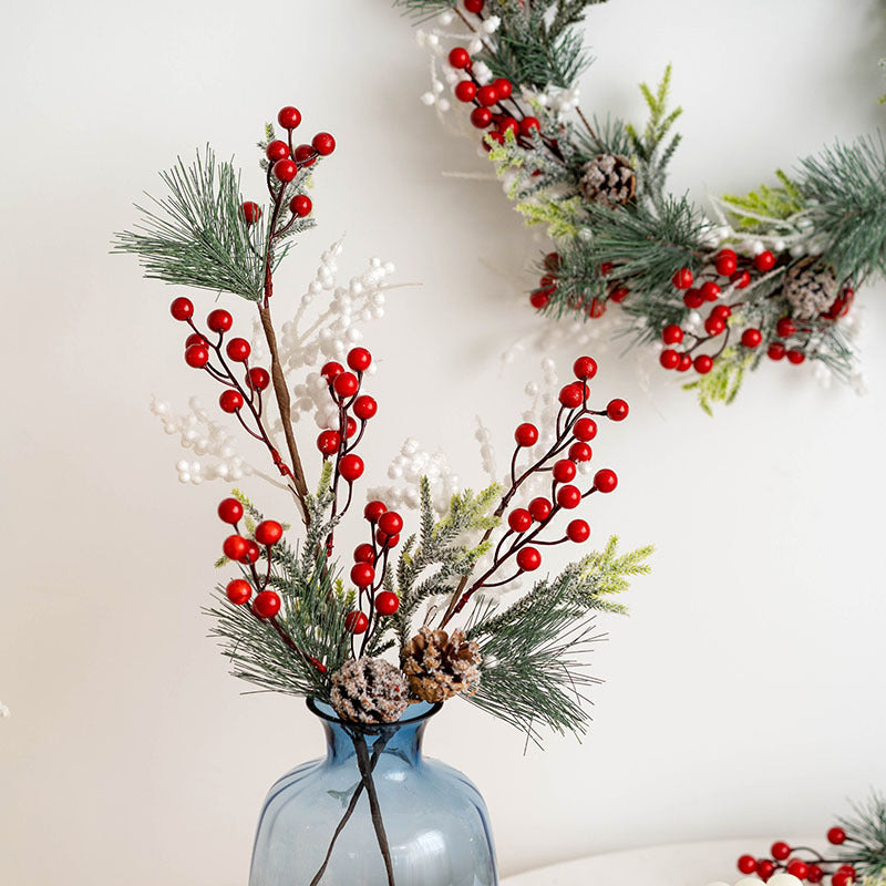 Couronne de pommes de pin artificielles en vrac, houx et baies de Noël, guirlandes en forme de larme pour arrangement floral de Noël, vente en gros