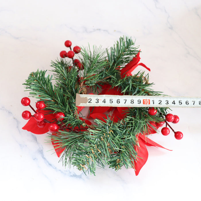 Bulk Artificial Poinsettia Tabletop Candlestick Wreath with Berries Pine Cone Candle Holder Rings Christmas Centerpiece Wholesale