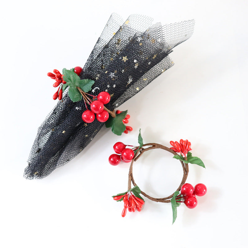 Ronds de serviette artificiels en gros de baies rouges pour Noël 