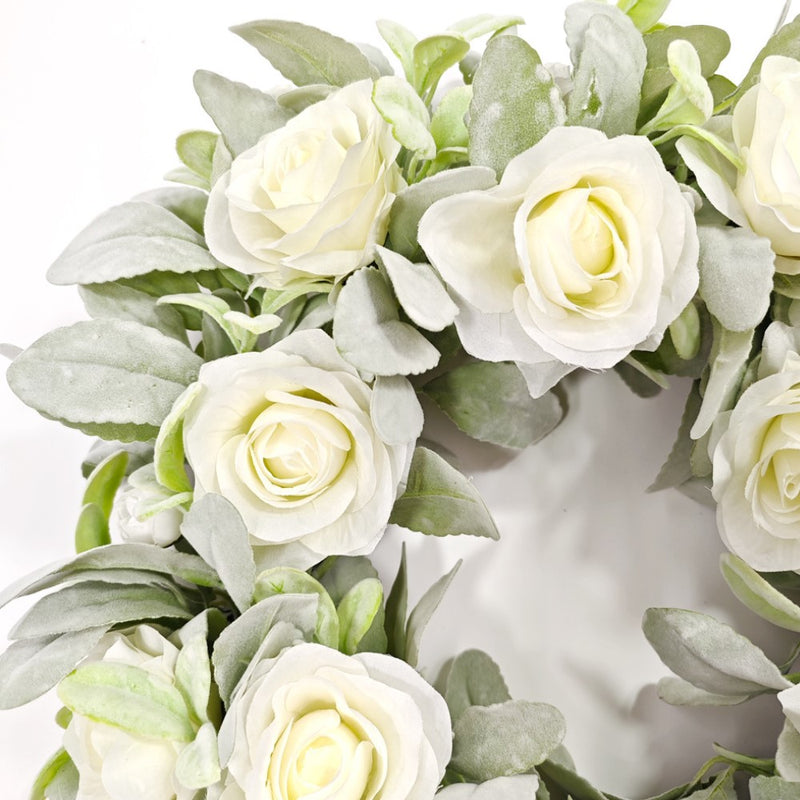 Bulk Artificial Rose Flocked Lamb's Ear Wreaths Silk Ornament for Front Door Farmhouse Wall Hanging Home Decoration Wholesale