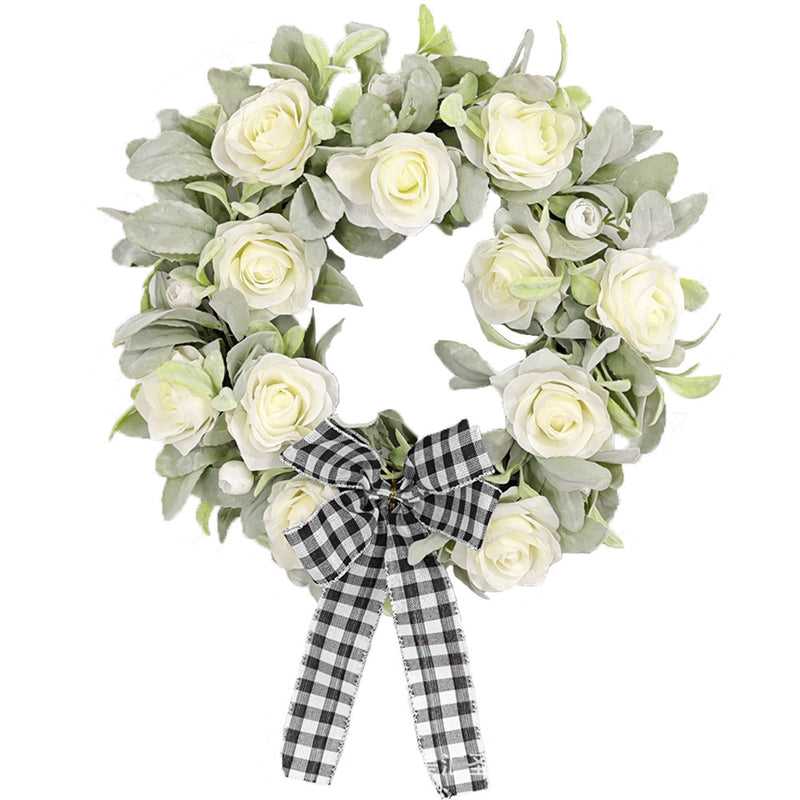 Bulk Artificial Rose Flocked Lamb's Ear Wreaths Silk Ornament for Front Door Farmhouse Wall Hanging Home Decoration Wholesale
