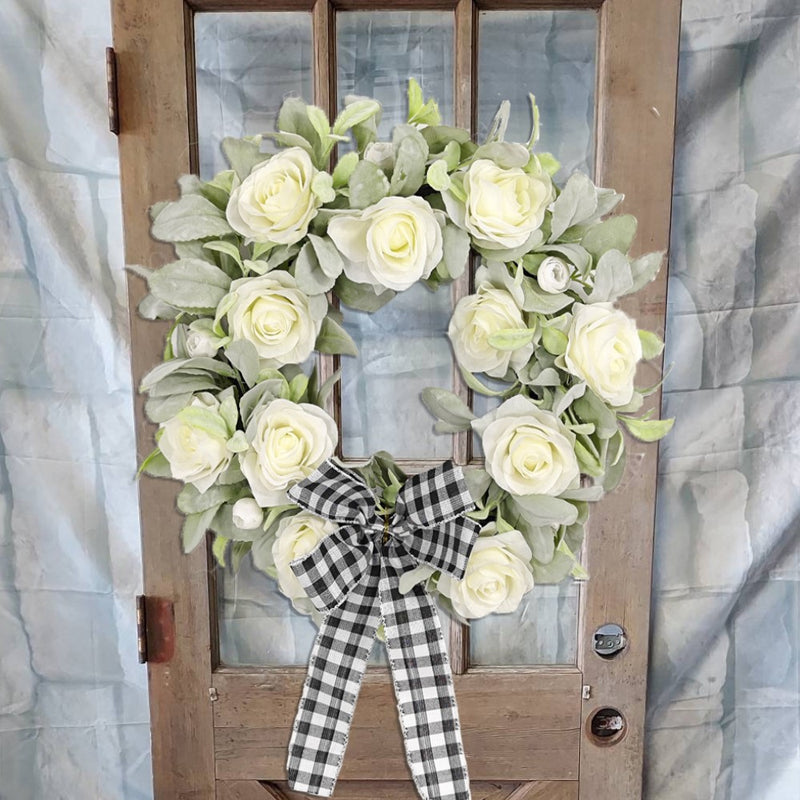 Bulk Artificial Rose Flocked Lamb's Ear Wreaths Silk Ornament for Front Door Farmhouse Wall Hanging Home Decoration Wholesale