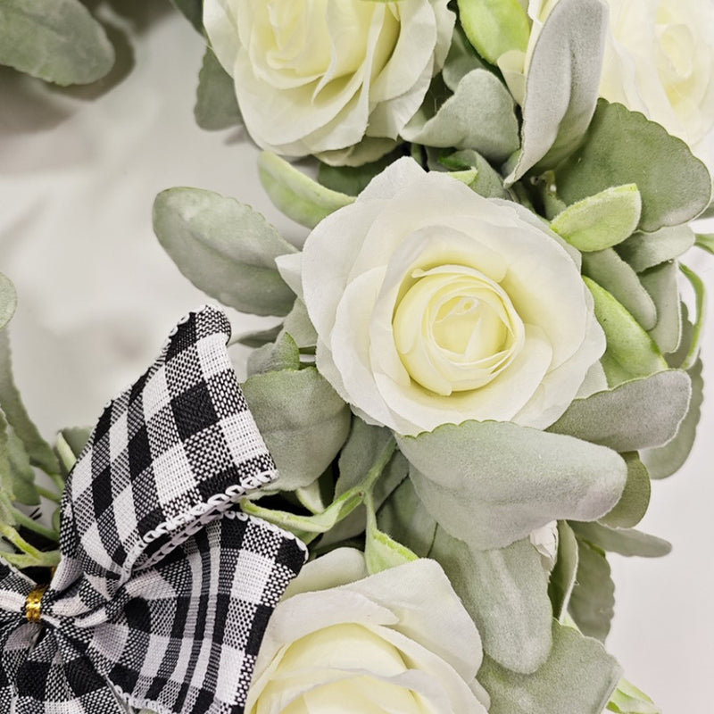 Bulk Artificial Rose Flocked Lamb's Ear Wreaths Silk Ornament for Front Door Farmhouse Wall Hanging Home Decoration Wholesale