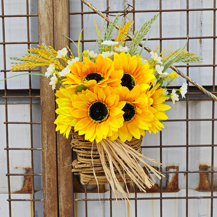 Bulk Artificial Sunflower Door Hanger Basket Wreath Summer Ornament for Front Door Porch Farmhouse Decor Wholesale