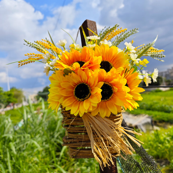 Bulk Artificial Sunflower Door Hanger Basket Wreath Summer Ornament for Front Door Porch Farmhouse Decor Wholesale