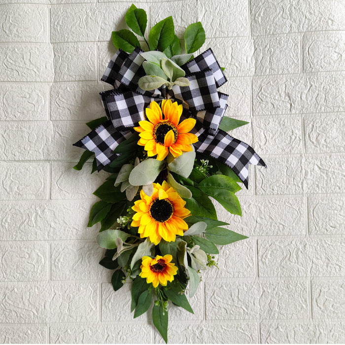 Bulk Artificial Sunflower Wall Swags Teardrop Swag Spring Summer Wreath for Front Door Porch Farmhouse Wholesale