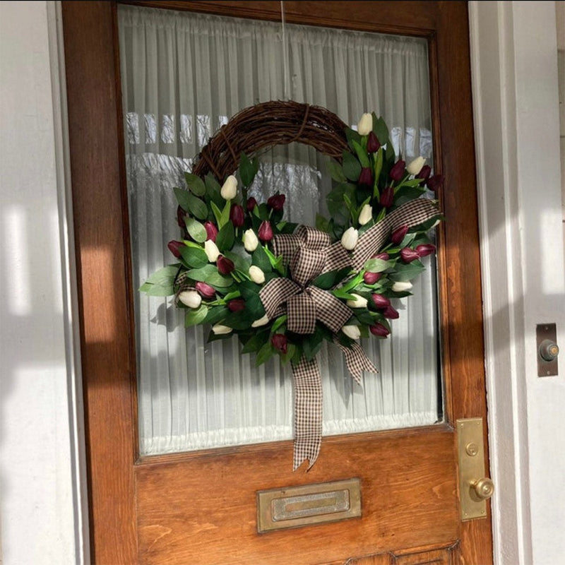 Bulk Artificial Tulip Wreaths Natural Rattan Wreath Ornament for Front Door Wall Hanging Home Decoration Wholesale