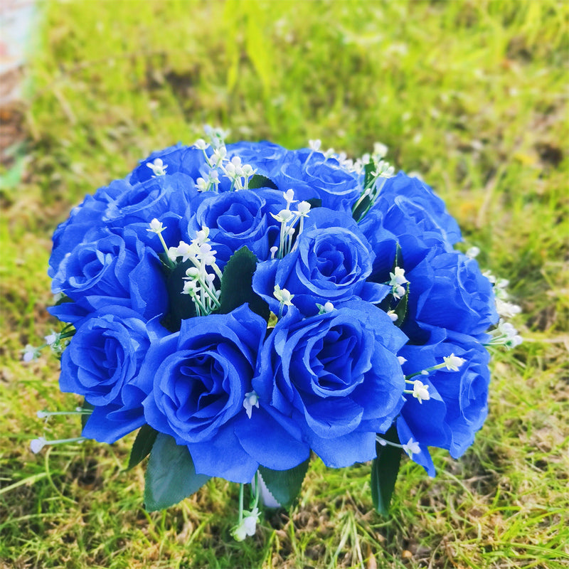 Bulk 14" Roses Bush Mixed Baby's Breath Flores artificiales al por mayor 