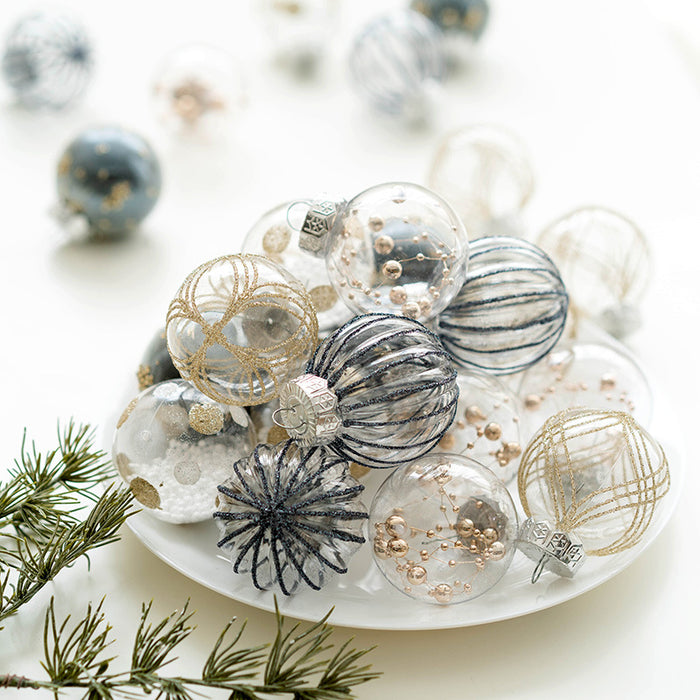 Bulk Blue Series Glitter Christmas Balls Set Hanging Ornaments for Christmas Tree Home Decor Wholesale