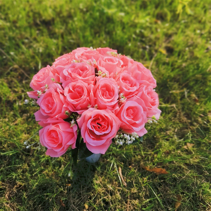 Bulk Exclusive 22 Colors Cemetery Flowers Roses Bush Bouquets in Vase Artificial Flowers for Graves and Memorials Arrangements Wholesale