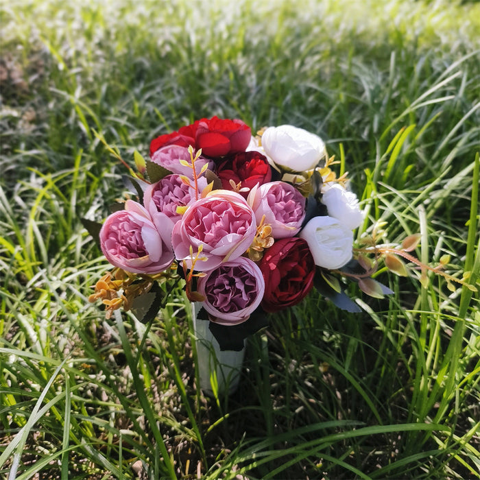 Flores mixtas de cementerio a granel en jarrón Flores artificiales para tumbas y arreglos conmemorativos al por mayor 
