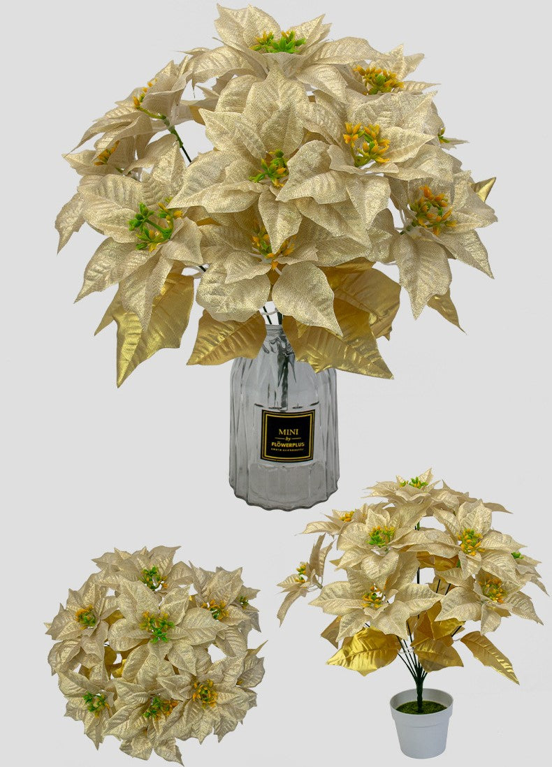 Bulk Christmas 12 Stems Poinsettia Bush Silk Floral with Detachable Flower Heads Wholesale