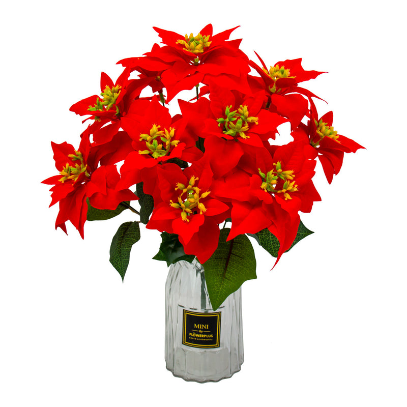 Bulk Christmas 12 Stems Poinsettia Bush Silk Floral with Detachable Flower Heads Wholesale