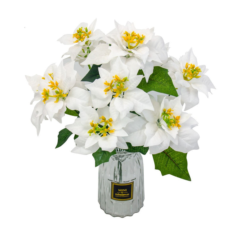 Bulk Christmas 12 Stems Poinsettia Bush Silk Floral with Detachable Flower Heads Wholesale