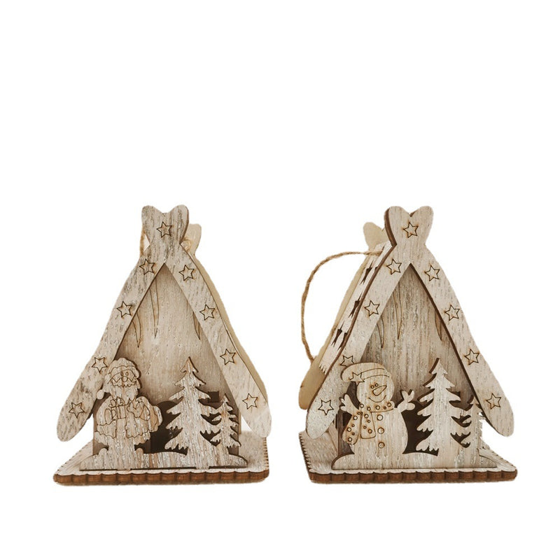 Bulk Christmas DIY Glow Cabin with Rope for Xmas Tree Pendant Decoration Toys Wholesale