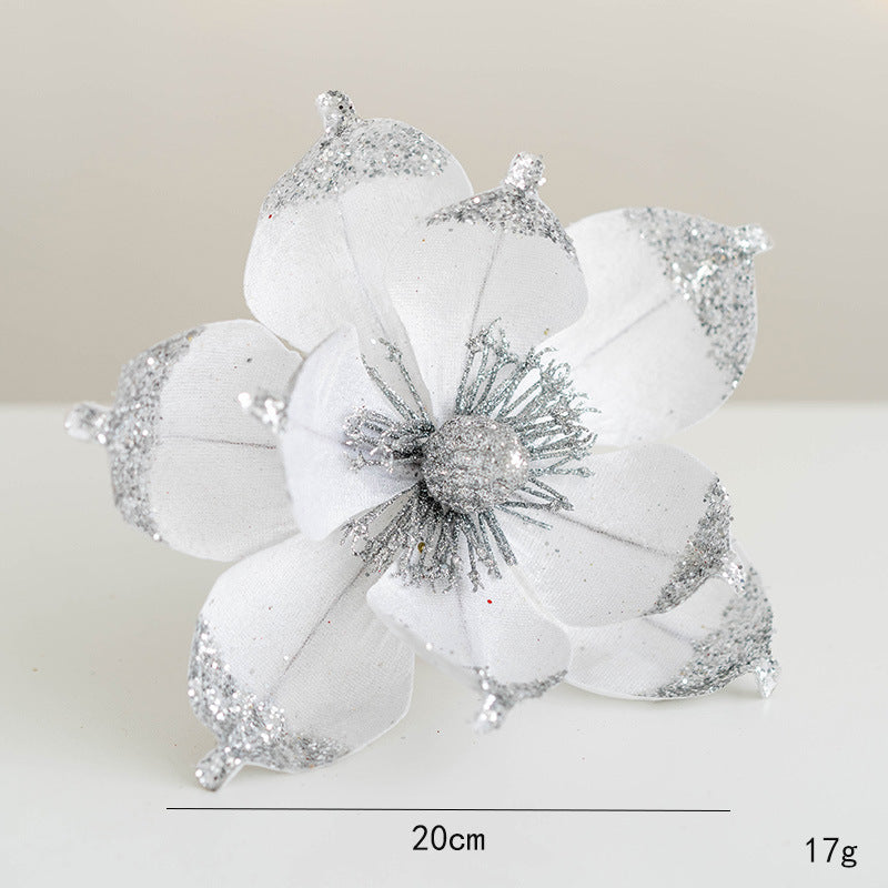 Tiges de magnolia à paillettes de Noël en vrac Fleurs artificielles pour mariage Arbre de Noël Ornements du Nouvel An Vente en gros