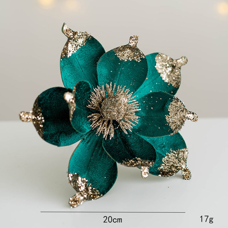 Tiges de magnolia à paillettes de Noël en vrac Fleurs artificielles pour mariage Arbre de Noël Ornements du Nouvel An Vente en gros