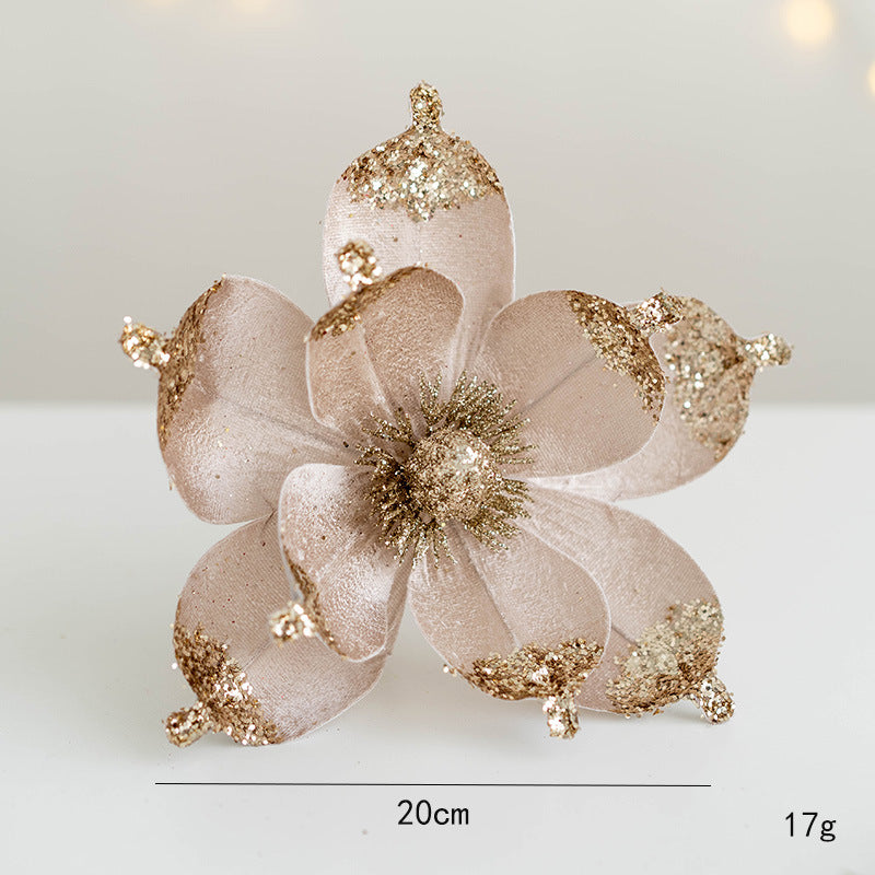 Tiges de magnolia à paillettes de Noël en vrac Fleurs artificielles pour mariage Arbre de Noël Ornements du Nouvel An Vente en gros