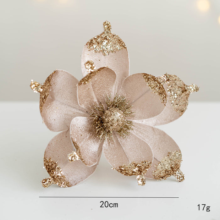 Bulk Christmas Glitter Magnolia Picks Stems Artificial Flowers for Wedding Christmas Tree New Year Ornaments Wholesale
