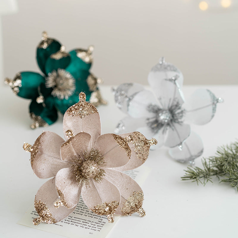 Tiges de magnolia à paillettes de Noël en vrac Fleurs artificielles pour mariage Arbre de Noël Ornements du Nouvel An Vente en gros